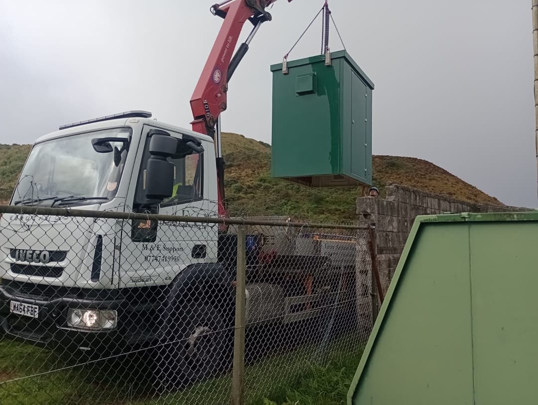 Hiab lift in progress at a treatment works